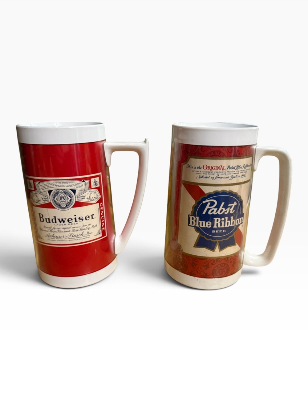 Vintage 1970s Budweiser & Pabst Thermo-Serv Plastic Beer Stein Mugs